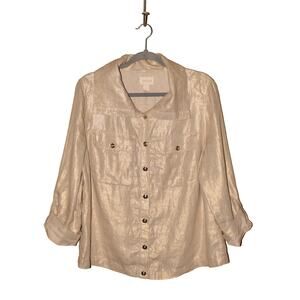 CHICO'S $99 Shine Linen Utility Jacket Button-Tab‎ Cuffs Chico's 2 / US Large